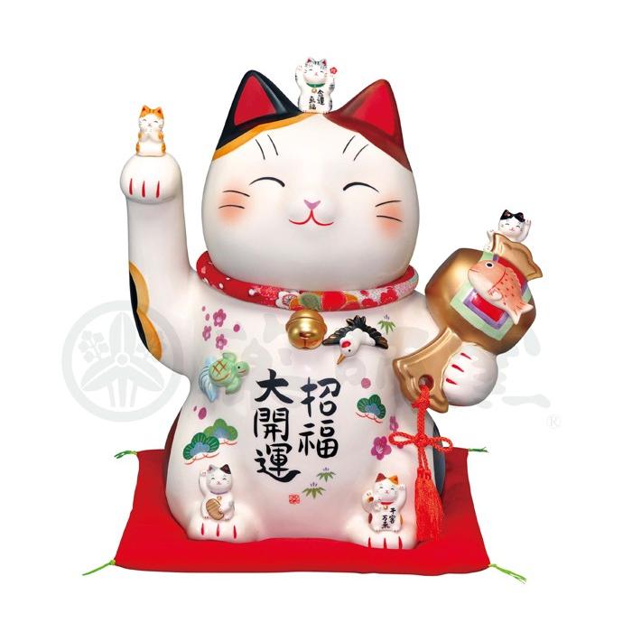 招き猫　薬師窯　陶器　千客万来　商売繁盛　開運　招福　金運満足　2点セット 招き猫薬師窯陶器千客万来商売繁盛開運招福金運満足2点セット