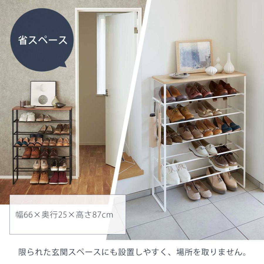 山崎実業 公式 タワー 天板付きシューズラック 6段 tower 下駄箱 靴箱 靴置き 天板 フック ボックス オープンラック 玄関 3369 3370の画像