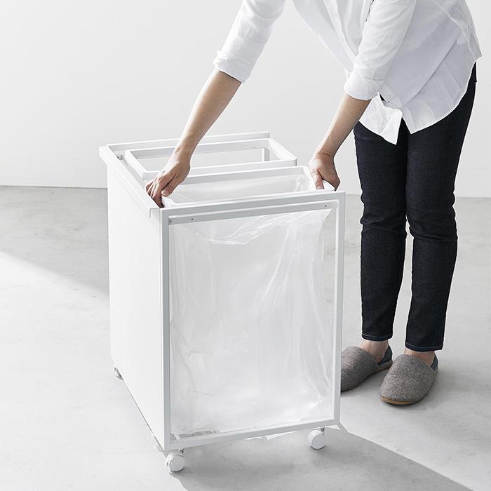 未使用品【tower 】ごみ箱 45L 蓋付き 目隠し　白 Amazon｜山崎実業 tower タワー 蓋付き目隠し分別ダストワゴン 3分別