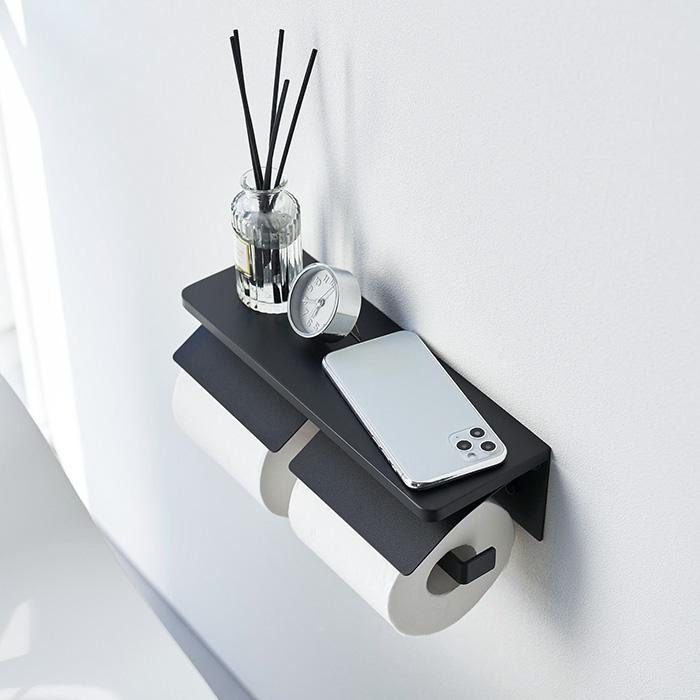 山崎実業 公式 タワー ウォールトイレットペーパーホルダー ダブル 石こうボート壁対応 tower トイレ 収納 2連 天板 スチール 1299 1300 | tower | 12