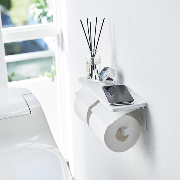 山崎実業 公式 タワー ウォールトイレットペーパーホルダー ダブル 石こうボート壁対応 tower トイレ 収納 2連 天板 スチール 1299 1300 | tower | 11