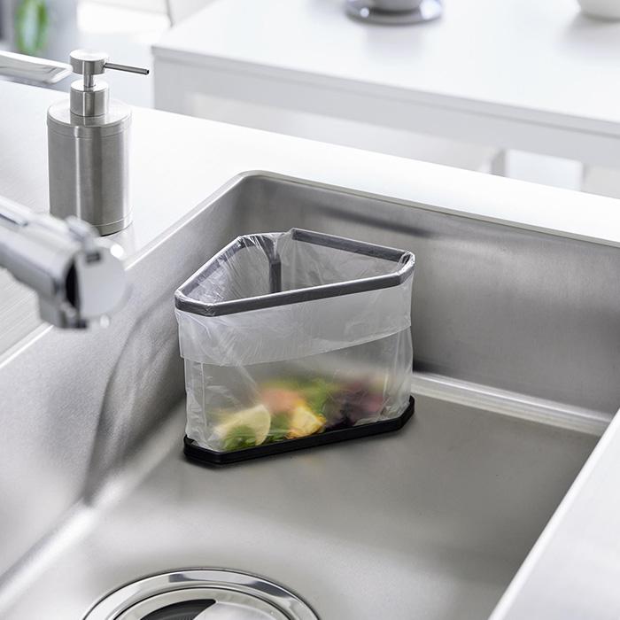 山崎実業 公式 タワー 水切りネットが付けられる三角コーナー tower 生ごみ ゴミ箱 置き型 浅型 水切り エコホルダー シンク 1555 1556 | tower | 11