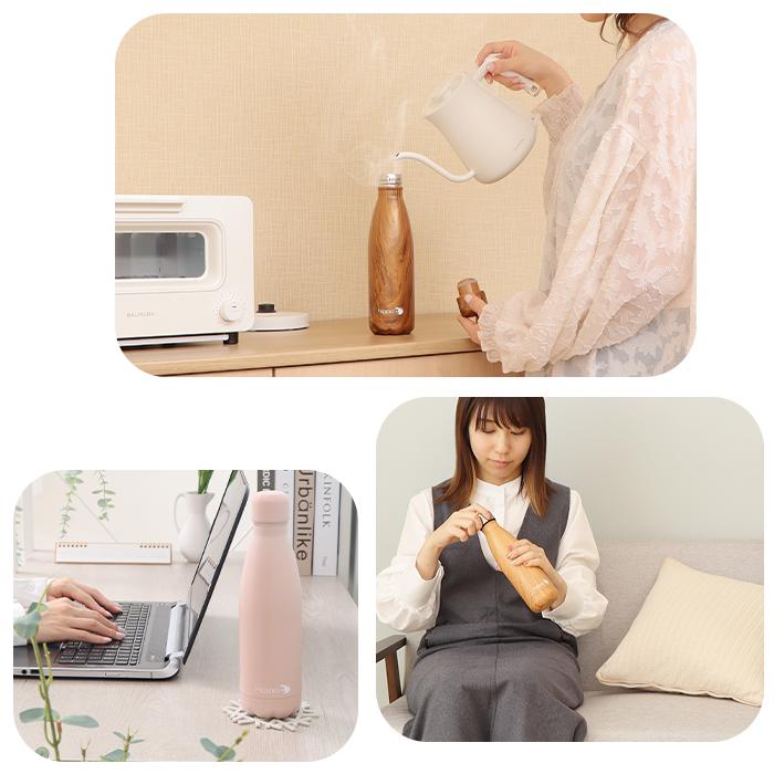 水筒 500ml 直飲み ステンレス ボトル おしゃれ マイボトル 真空断熱 真空二重 保温 保冷 木目 通学 18-8 BPAフリー カバ hippo ヤマソロ | ヤマソロ | 16