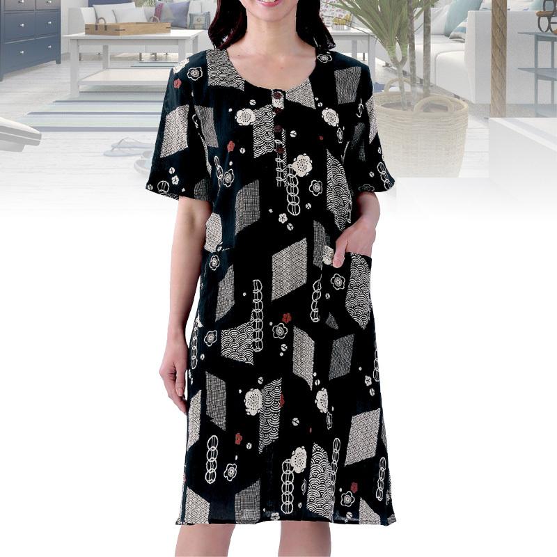 メーカー公式ショップ 楊柳プリントワンピース同サイズ２色組