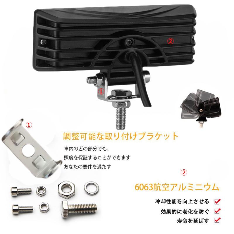 LEDワークライト 作業灯 DC12V/24V兼用 36W 2700ルーメン 6000K ホワイト 狭角30° 角型 12連 単品 1個 30日保証｜e-auto-fun-store｜05