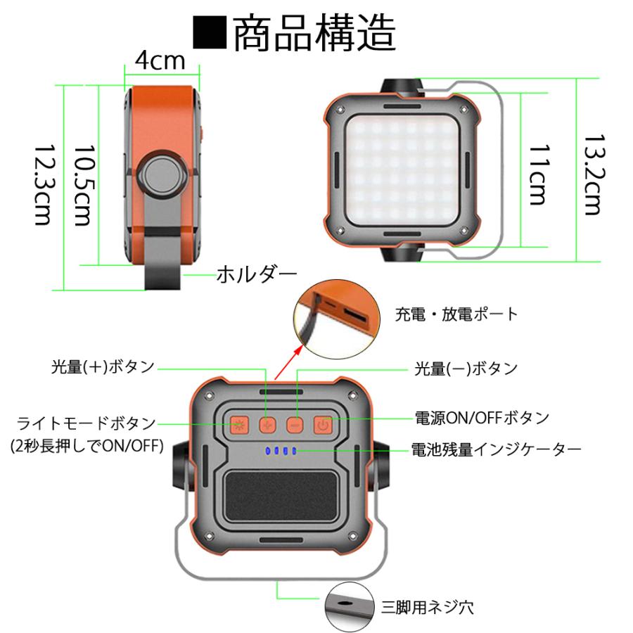 LEDランタン オレンジ USB充電式 モバイルバッテリー機能 1100ルーメン 10000mAh 3段調色 5段調光 1年保証｜e-auto-fun-store｜05