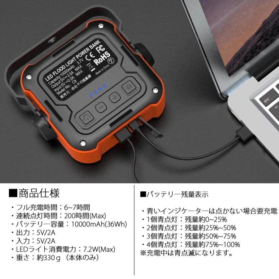 LEDランタン オレンジ USB充電式 モバイルバッテリー機能 1100ルーメン 10000mAh 3段調色 5段調光 1年保証｜e-auto-fun-store｜10