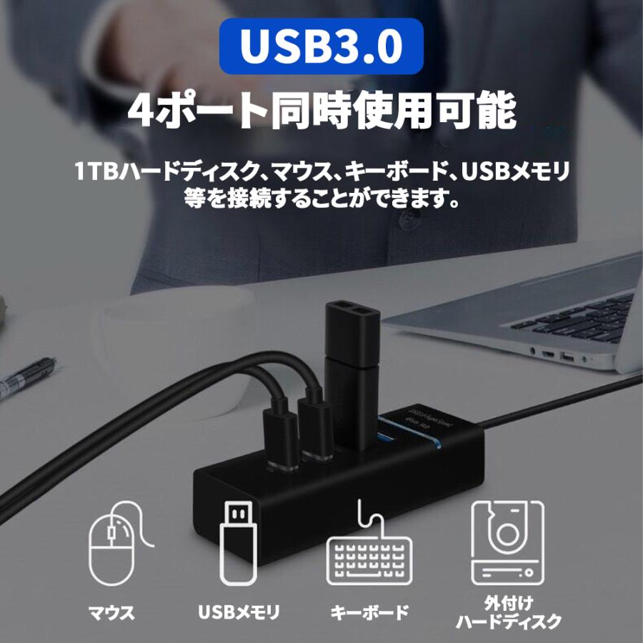 USBハブ ホワイト Type-A 4ポート USB3.0 データ転送 5Gbps インジケーターランプ付き 90日保証[M便 0/1]｜e-auto-fun-store｜03