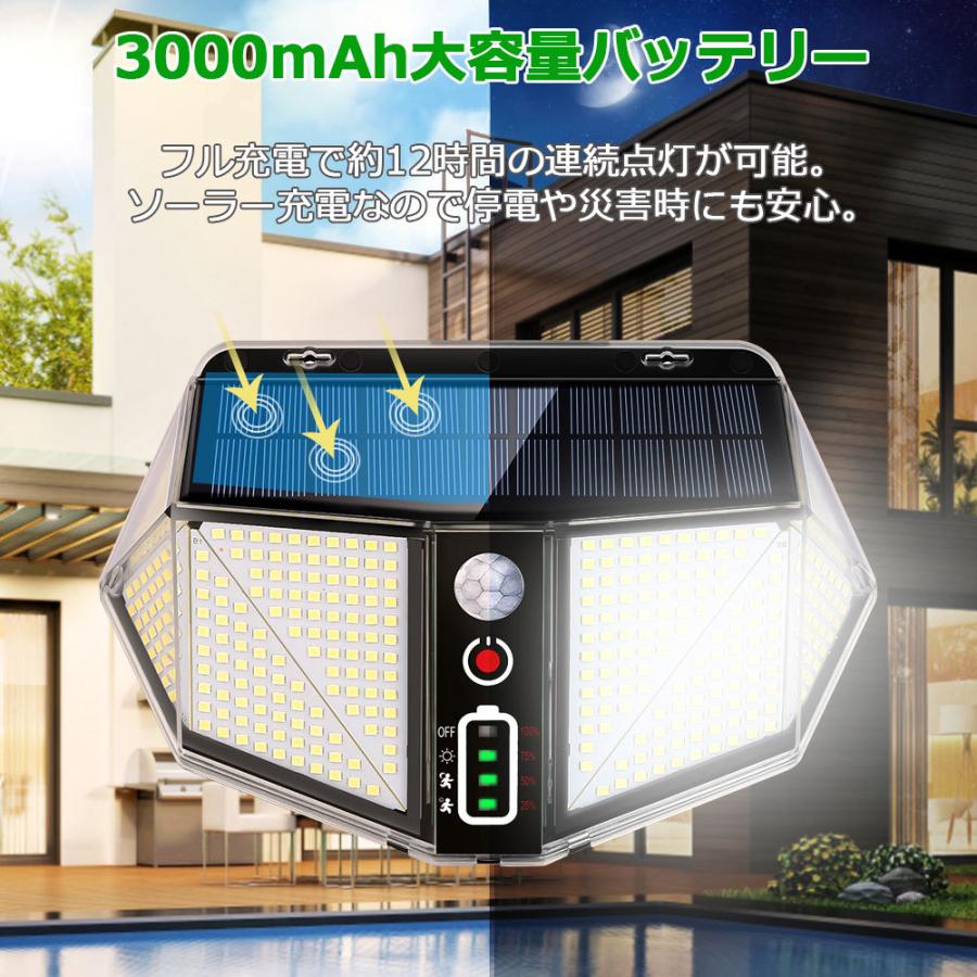 LED人感センサーライト 投光器 ソーラー充電 太陽光 410LED 2800ルーメン ホワイト 2個セット 1年保証｜e-auto-fun-store｜03