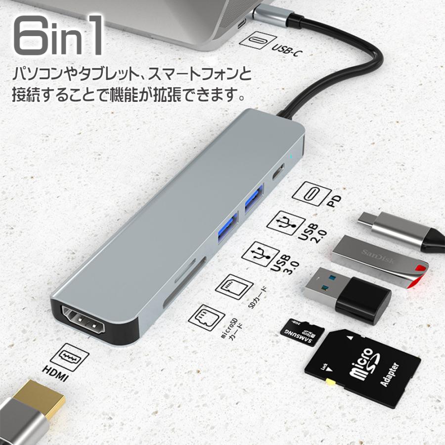 USBハブ Type-C 6in1 PD100W対応 4K対応HDMIポート USB3.0ポート SD/microSDカードリーダー 90日保証[M便 1/3]｜e-auto-fun-store｜02