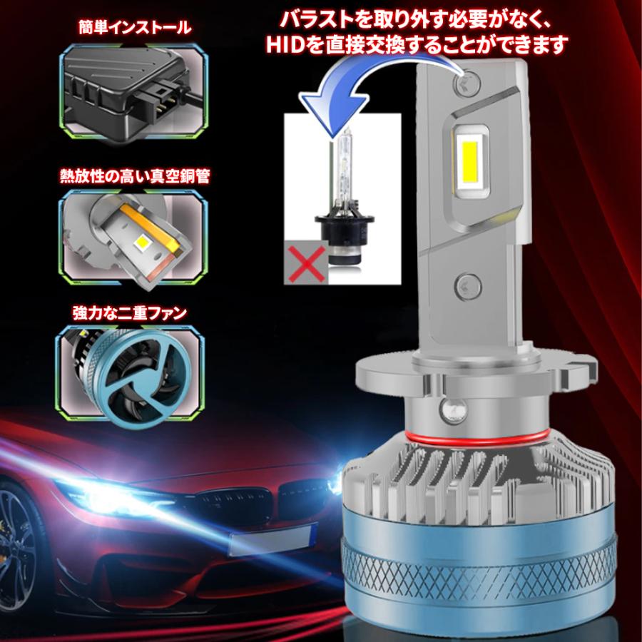 LEDヘッドライト D2S/D2R兼用 DC12V 16000ルーメン 6500K ホワイト 車検対応 純正HID交換 光軸調整可能 2本セット 1年保証｜e-auto-fun-store｜04