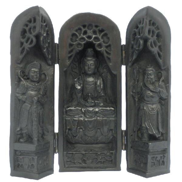 仏龕ぶつがん 釈迦三尊 仏像 アンティーク 仏像 ブッタBOX-2(釈迦三