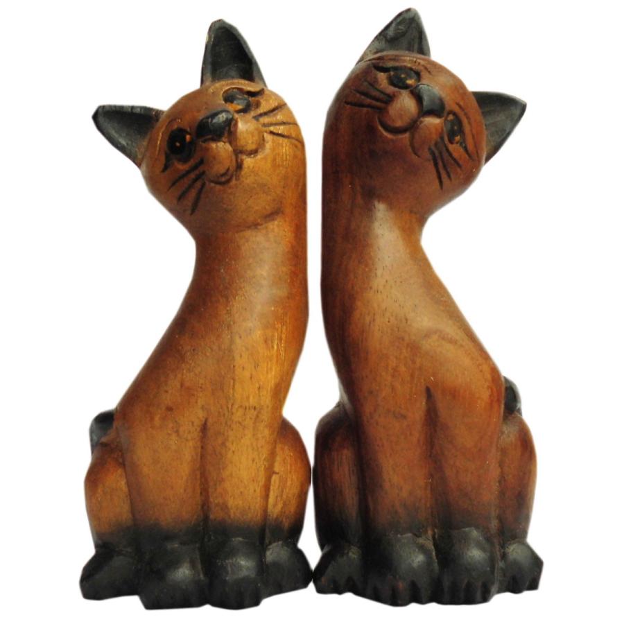 木彫り　アジアン雑貨　ねこの木彫り17(双子猫さん)｜e-bingo