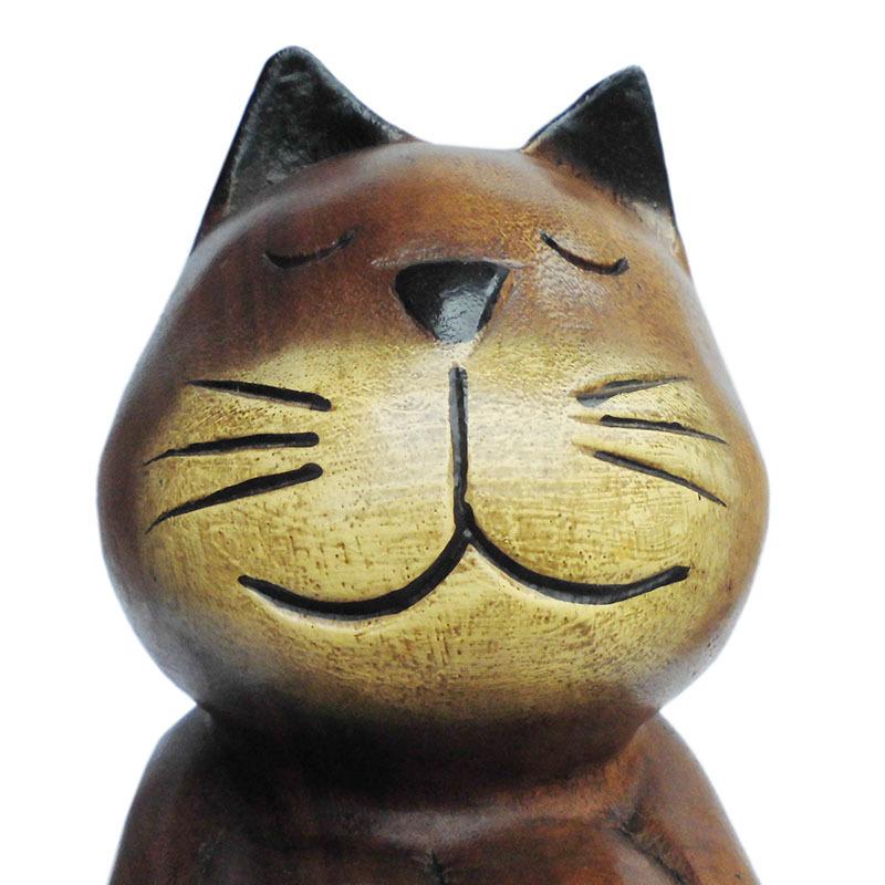木彫り アジアン雑貨 お座り猫さん(大)37 : アジア雑貨ビンゴ - 通販