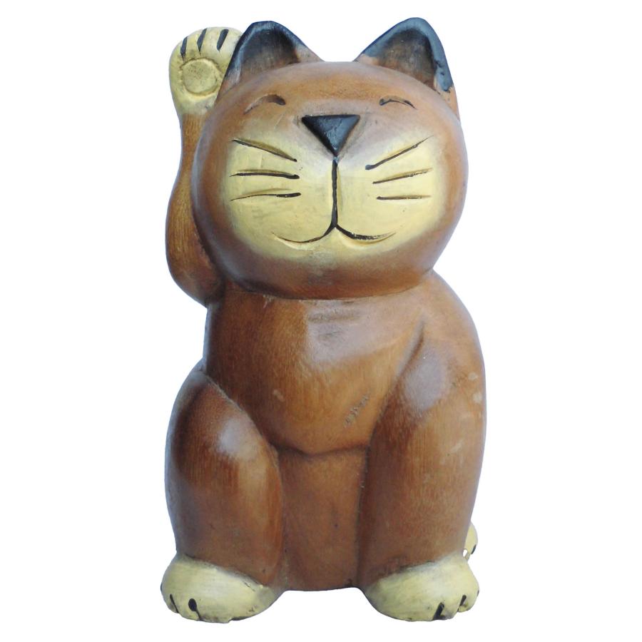 木彫り アジアン雑貨 木彫りの招き猫ちゃん・中 5 : アジア雑貨ビンゴ
