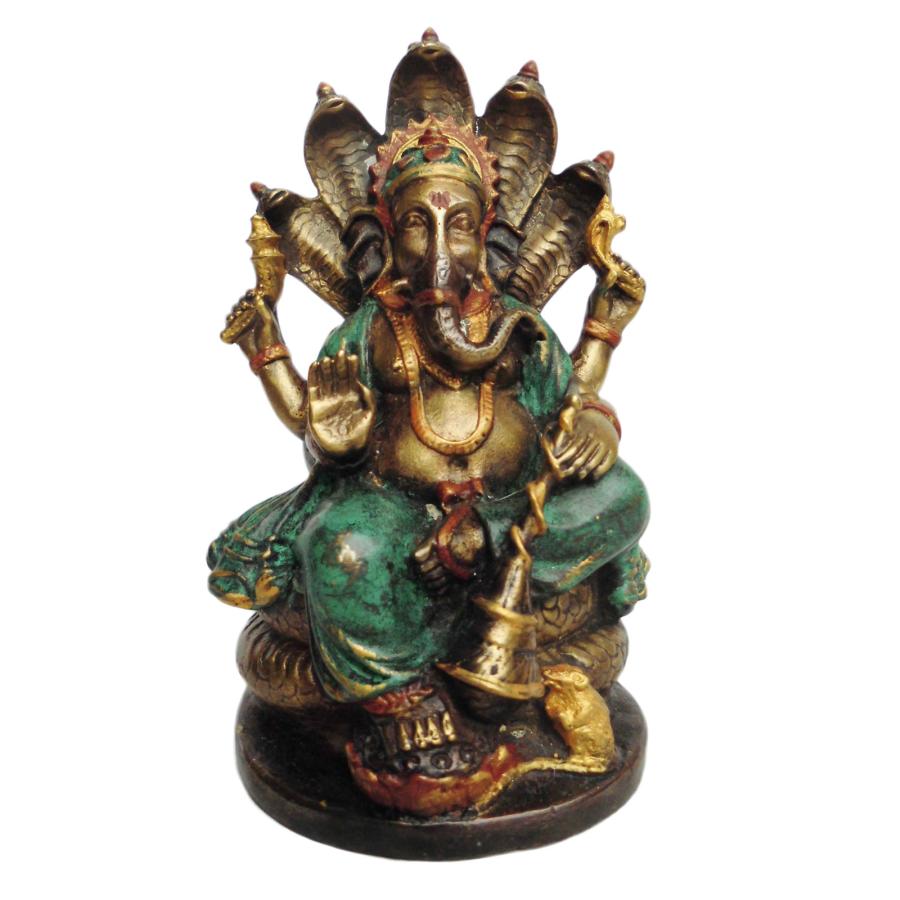 ガネーシャ座∴象 仏像 タイ仏像 コブラに座しているガネーシャ象34 : アジア雑貨