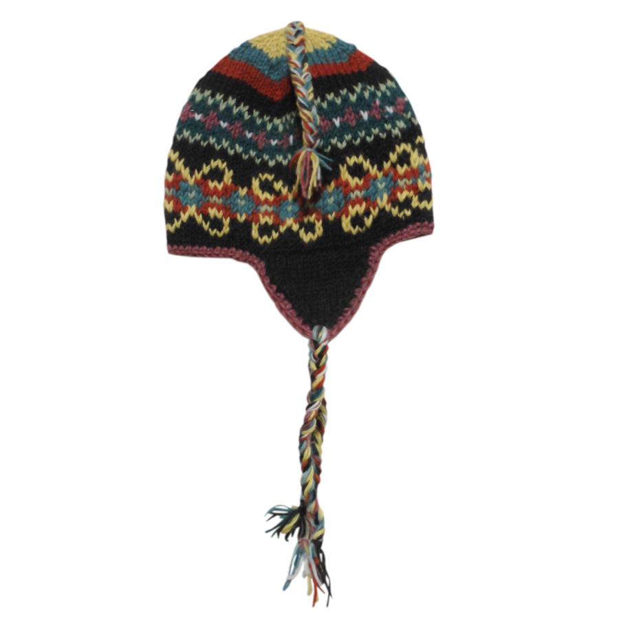 ハンドメイド ニット帽子 耳当て付き 白 かぎ針編み 高級シルクリボン