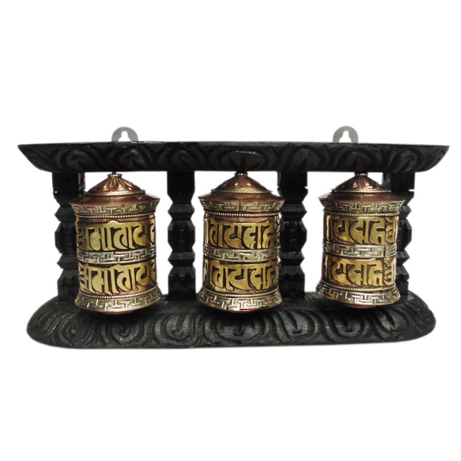 仏具 ネパール仏具 卓上3連 マニ車14 : アジア雑貨ビンゴ - 通販