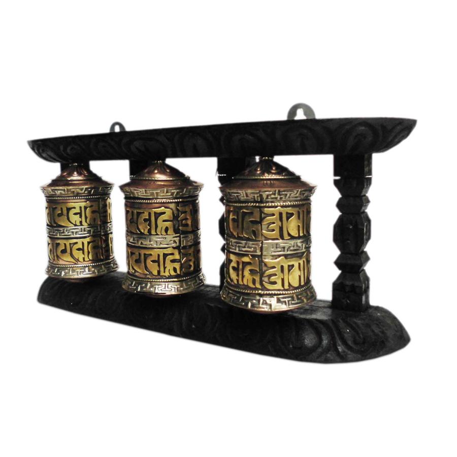 仏具 ネパール仏具 卓上3連 マニ車14 : アジア雑貨ビンゴ - 通販