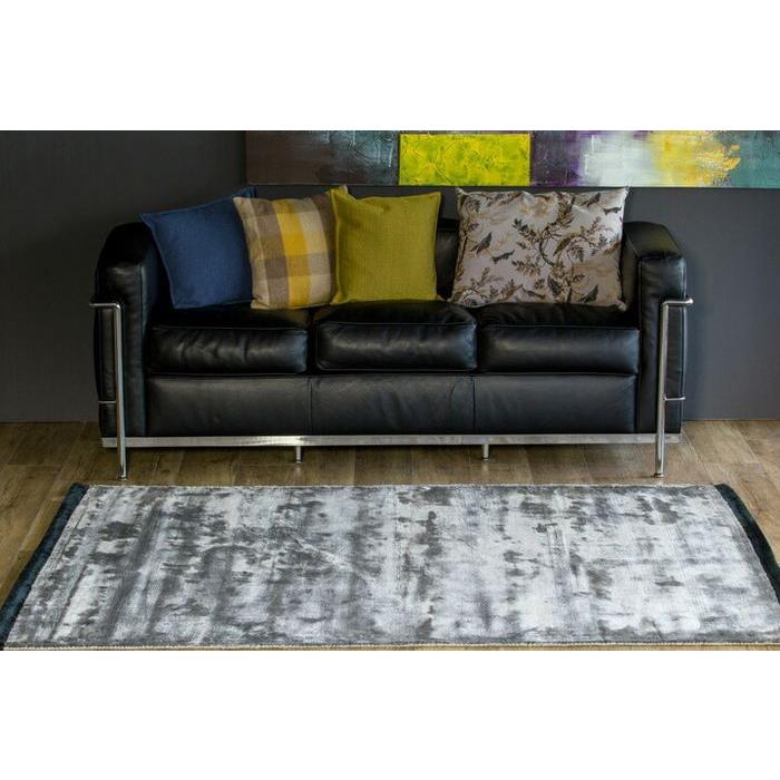 ラグ カーペット 秋 冬 160x230 手織り(手機) 絨毯 話題のSDGs素材 ヴィスコース 人工 シルク DYNASTY BORDER おしゃれ グレー リビング 寝室 オールシーズン | EーBLIND | 01