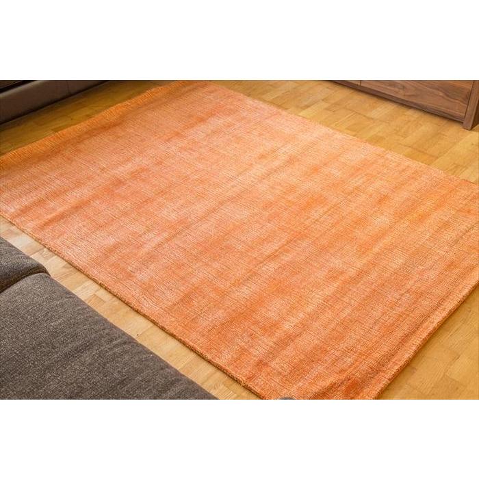 ラグ カーペット 秋 冬 160x230 手織り 暖色 絨毯 話題のSDGs素材 ヴィスコース 人工 シルク DYNASTY BORDER おしゃれ オレンジ リビング 寝室 オールシーズン | EーBLIND