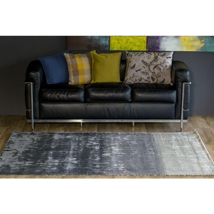ラグ カーペット 秋 冬 160x230 手織り(手機) 絨毯 話題のSDGs素材 ヴィスコース 人工 シルク FADE STRIPE おしゃれ グレー リビング 寝室 オールシーズン | EーBLIND | 06