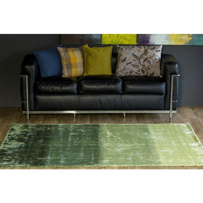 ラグ カーペット 秋 冬 140x200 手織り(手機) 絨毯 話題のSDGs素材 ヴィスコース 人工 シルク FADE STRIPE おしゃれ グリーン リビング 寝室 オールシーズン | EーBLIND | 06