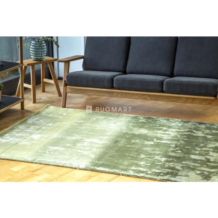 ラグ カーペット 秋 冬 160x230 手織り(手機) 絨毯 話題のSDGs素材 ヴィスコース 人工 シルク FADE STRIPE おしゃれ グリーン リビング 寝室 オールシーズン | EーBLIND | 01