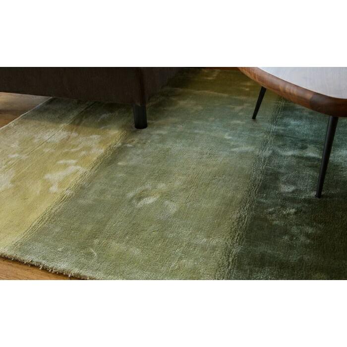ラグ カーペット 秋 冬 160x230 手織り(手機) 絨毯 話題のSDGs素材 ヴィスコース 人工 シルク FADE STRIPE おしゃれ グリーン リビング 寝室 オールシーズン | EーBLIND | 02