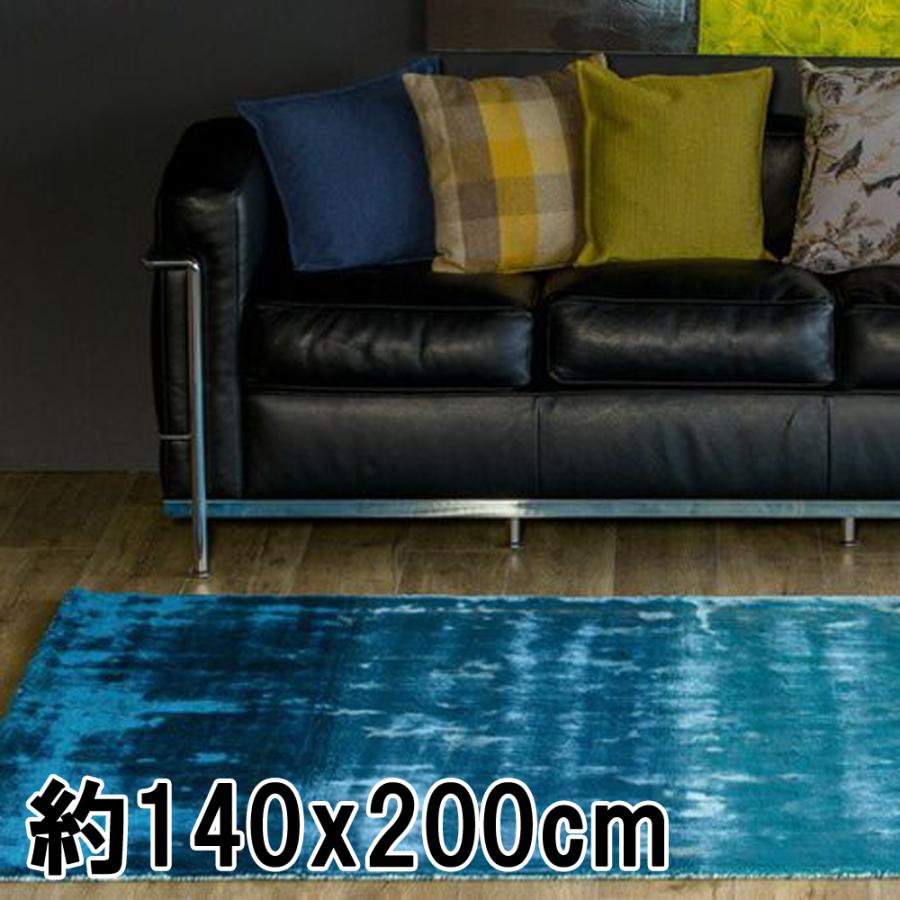 ラグ カーペット 秋 冬 140x200 手織り(手機) 絨毯 話題のSDGs素材 ヴィスコース 人工 シルク FADE STRIPE おしゃれ オーシャン リビング 寝室 オールシーズン | EーBLIND