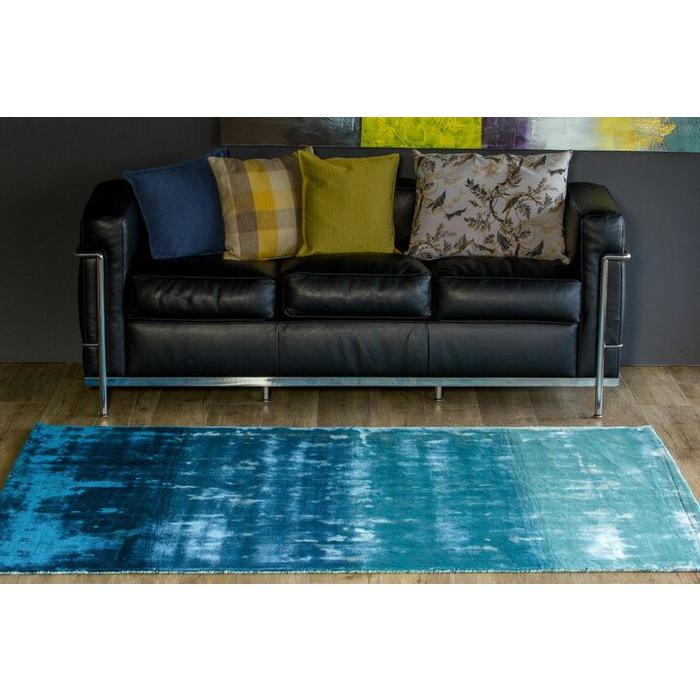 ラグ カーペット 秋 冬 140x200 手織り(手機) 絨毯 話題のSDGs素材 ヴィスコース 人工 シルク FADE STRIPE おしゃれ オーシャン リビング 寝室 オールシーズン | EーBLIND | 05