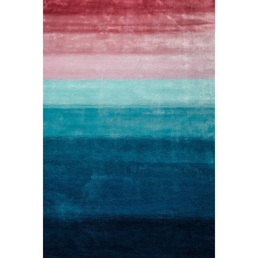 ラグ カーペット 秋 冬 160x230 手織り(手機) 絨毯 話題のSDGs素材 ヴィスコース 人工 シルク FADE STRIPE おしゃれ レッド＆ブルー リビング オールシーズン | EーBLIND | 02
