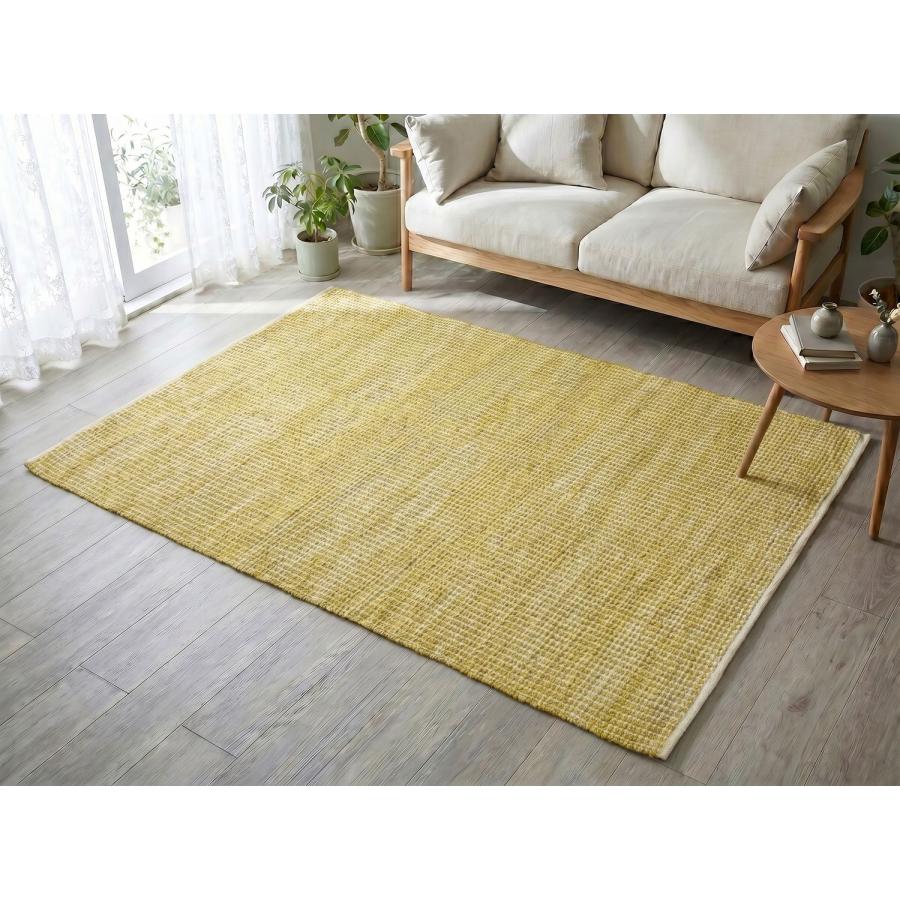 キリム 約1.5畳 140x200cm マスタード 手織り(手機) 絨毯 ジュート JURO　PLAIN 夏 | EーBLIND | 01