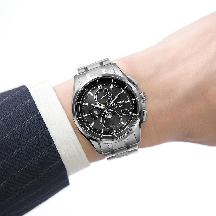 シチズン CITIZEN アテッサ ATTESA エコ・ドライブ 電波時計 月齢自動計算 ルナプログラム ムーンフェイズ メンズ 腕時計 BY1001-66Eの画像