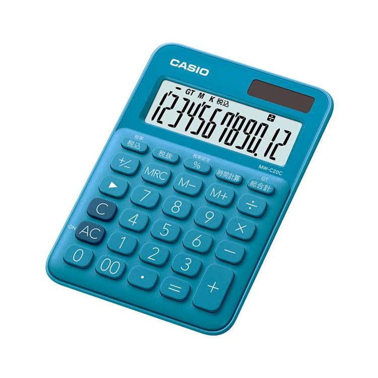 ミニジャスト型カラフル電卓 MW-C20C-BU-N カシオ CASIO レイクブルー 青 緑 12桁表示 税計算 時間計算 2電源 ソーラー 電卓 | CITIZEN
