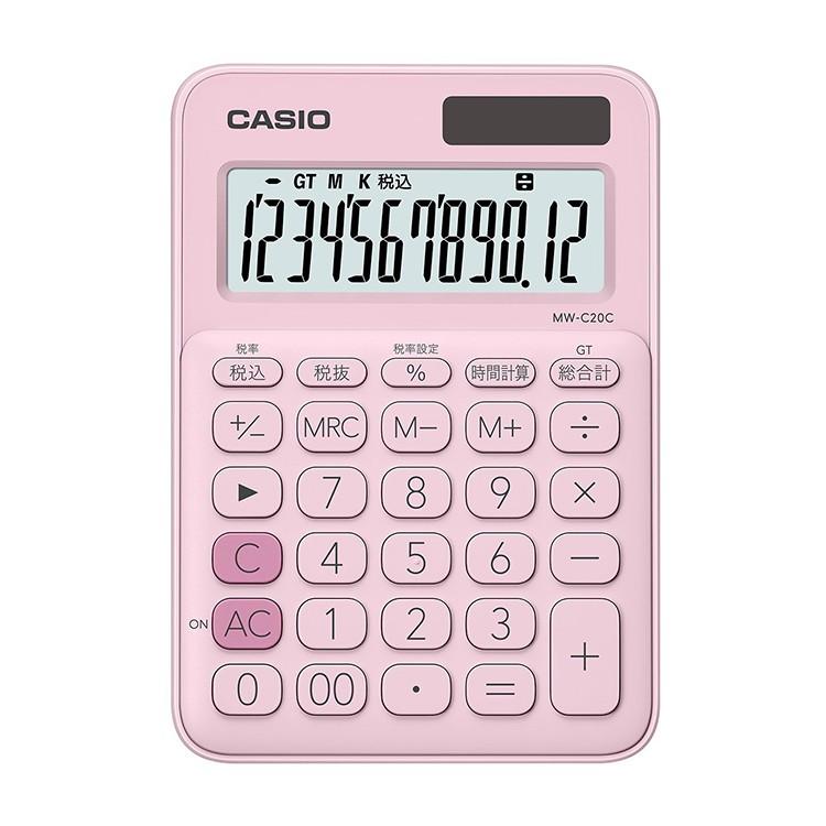 ミニジャスト型カラフル電卓 MW-C20C-PK-N カシオ CASIO ペールピンク 12桁表示 税計算 時間計算 2電源 ソーラー 電卓｜e-bloom｜02