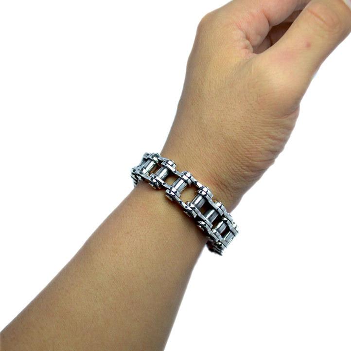 最高品質！バイクチェーンブレスレットL シルバー925【brace-276