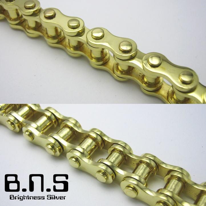 最高品質！バイクチェーンブレスレットL 真鍮 : ブライトネスシルバー