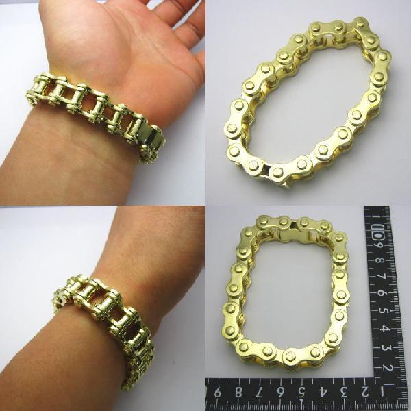 最高品質！バイクチェーンブレスレットL 真鍮 : ブライトネスシルバー
