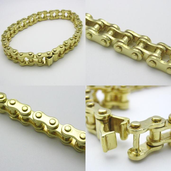 最高品質！バイクチェーンブレスレットS 真鍮 ブラス : ブライトネス