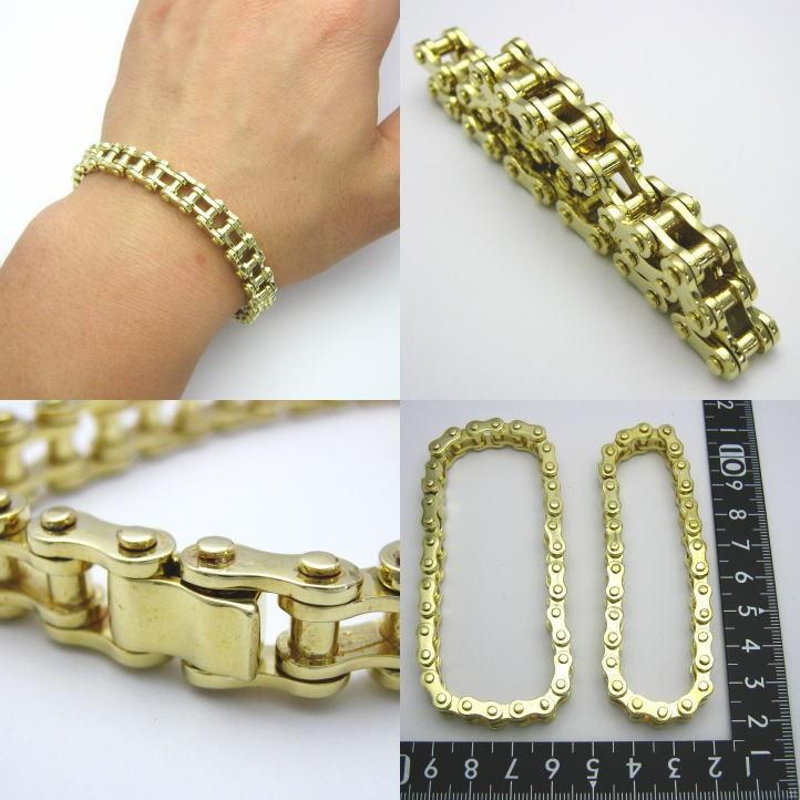 最高品質！バイクチェーンブレスレットS 真鍮 ブラス : ブライトネス