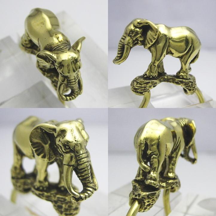 金色の象 アフリカゾウキーリング 真鍮 ブラス (キーホルダー、キー