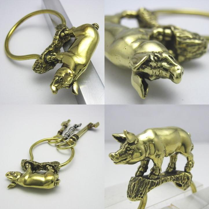 金色の豚、ブタキーリング ブラス 真鍮(キーホルダー、キーチェーン