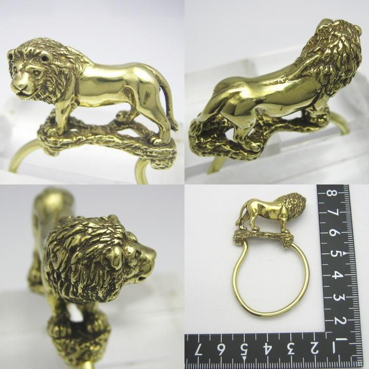 金色の獅子 ライオンキーリング ブラス 真鍮(キーホルダー、キー