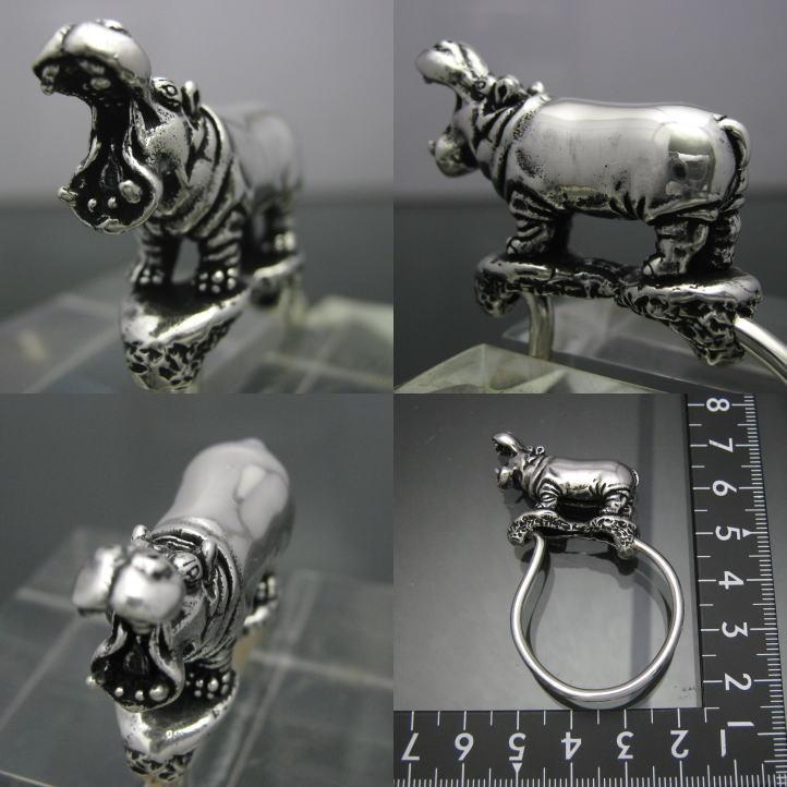 銀の河馬、カバキーリング　シルバー925　SV925(キーホルダー、キーチェーン、鍵、ヒポポタマス、かば、Hippopotamus amphibius、動物)【key-063-K21】の画像