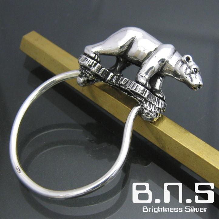 銀の北極熊、ホッキョクグマキーリング シルバー925 (キーホルダー