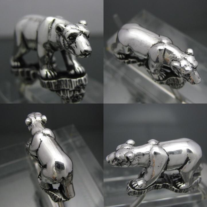 銀の北極熊、ホッキョクグマキーリング シルバー925 (キーホルダー