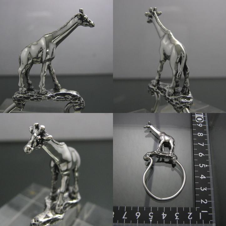 銀の麒麟、キリンキーリング　シルバー925 SV925(キーホルダー、キーチェーン、鍵、きりん、kirin,ジラフ、giraffe、動物)【key-065-K19】の画像