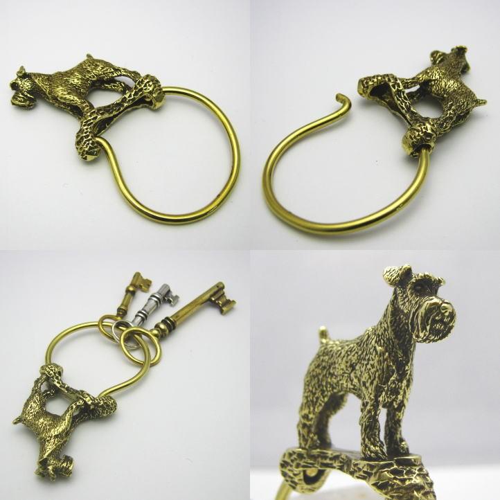 金色の犬 シュナウザーキーリング ブラス 真鍮 brass(キーホルダー