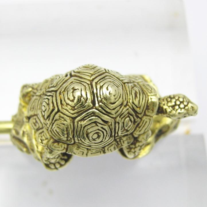 金色の亀 ゾウガメキーリング 真鍮 ブラス (キーリング キーホルダー